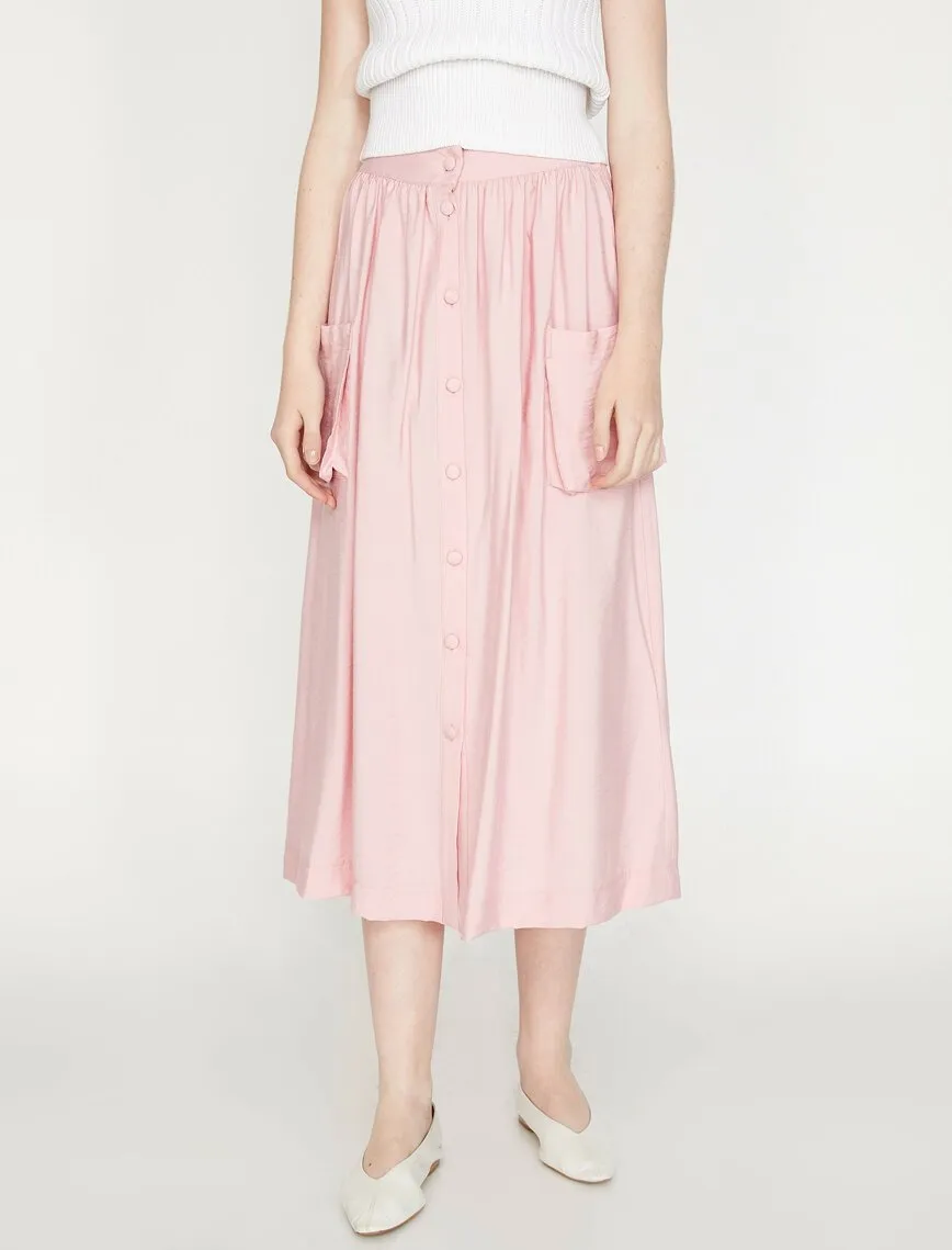 11844 Rose Button Detailed Midi Skirt