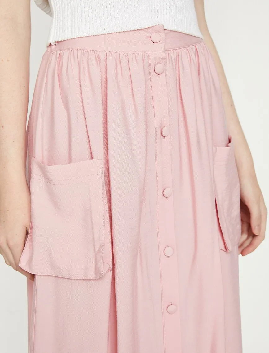 11844 Rose Button Detailed Midi Skirt