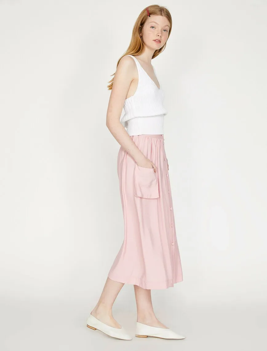 11844 Rose Button Detailed Midi Skirt