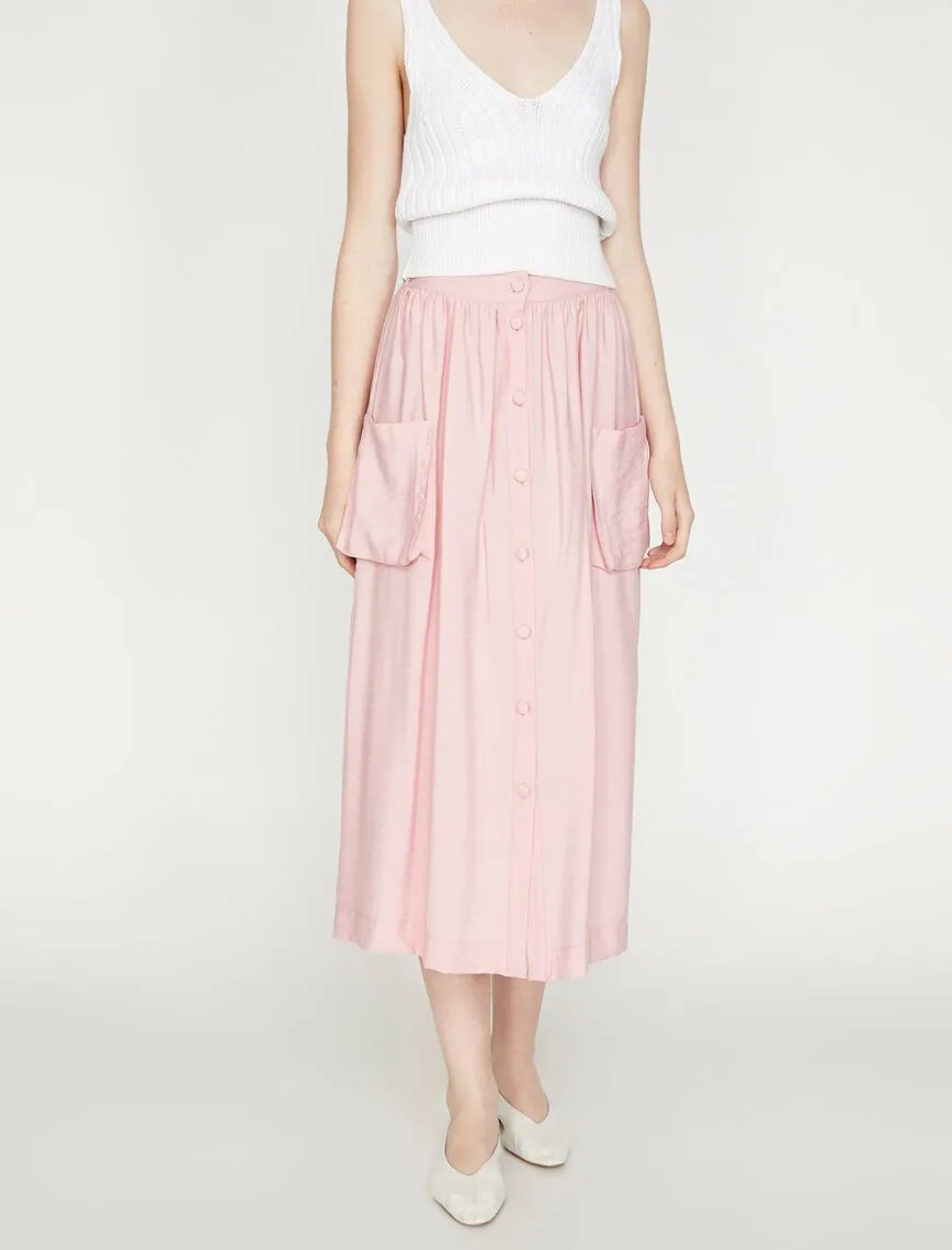 11844 Rose Button Detailed Midi Skirt