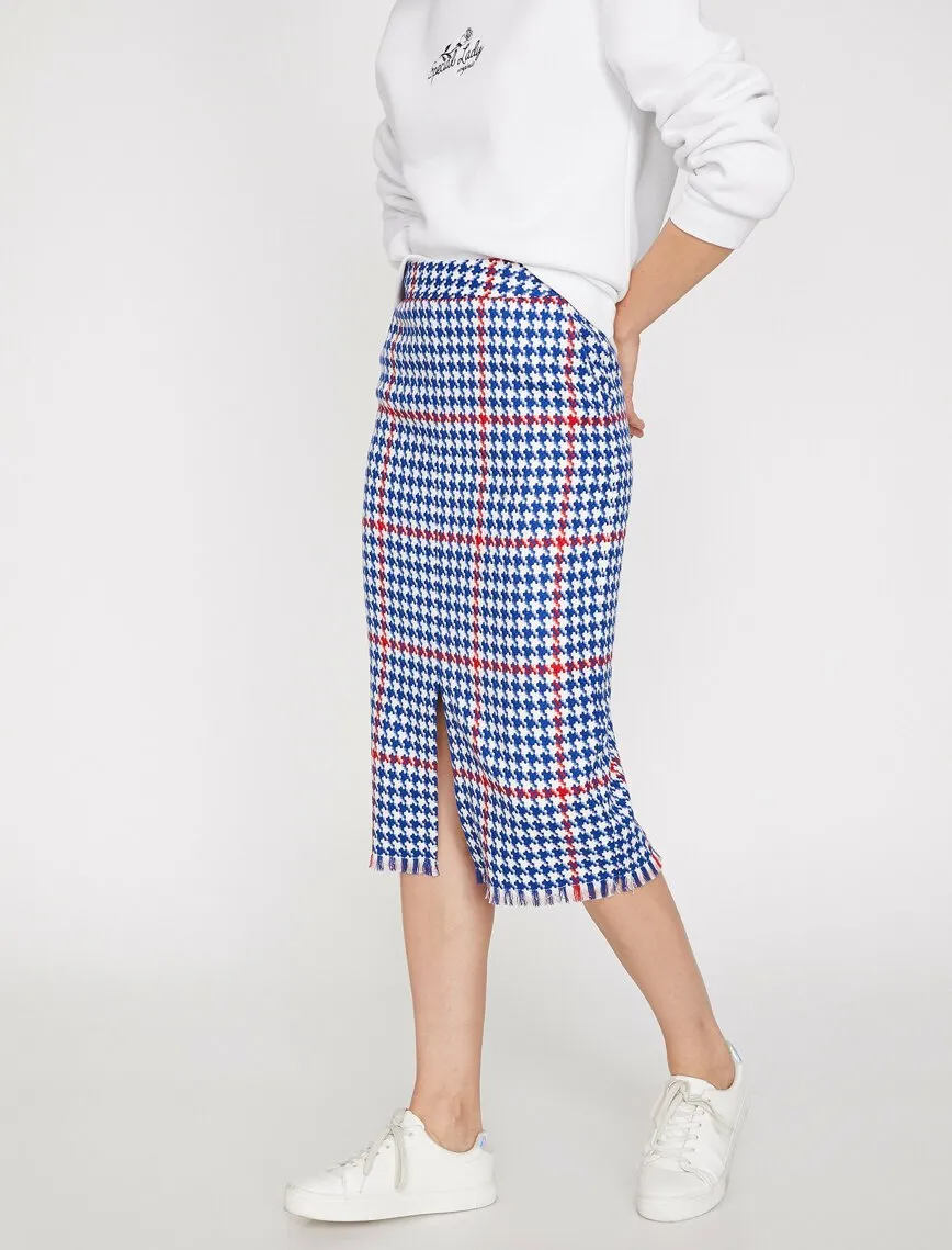 11898 Blue Patterned Midi Skirt