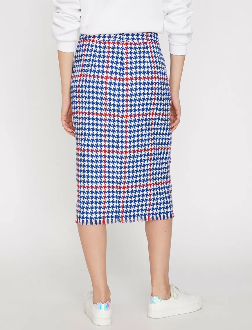 11898 Blue Patterned Midi Skirt