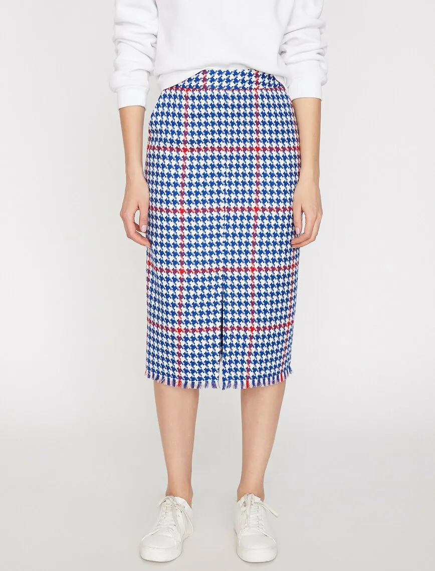 11898 Blue Patterned Midi Skirt