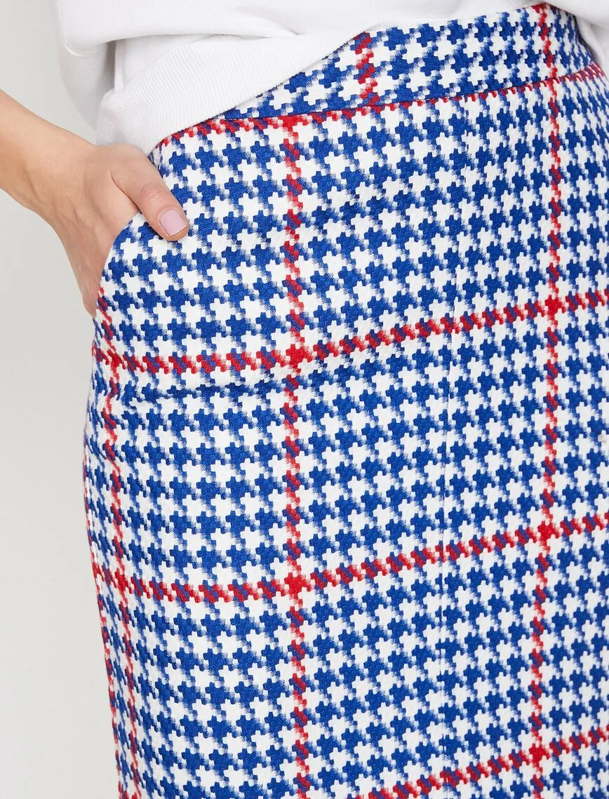 11898 Blue Patterned Midi Skirt