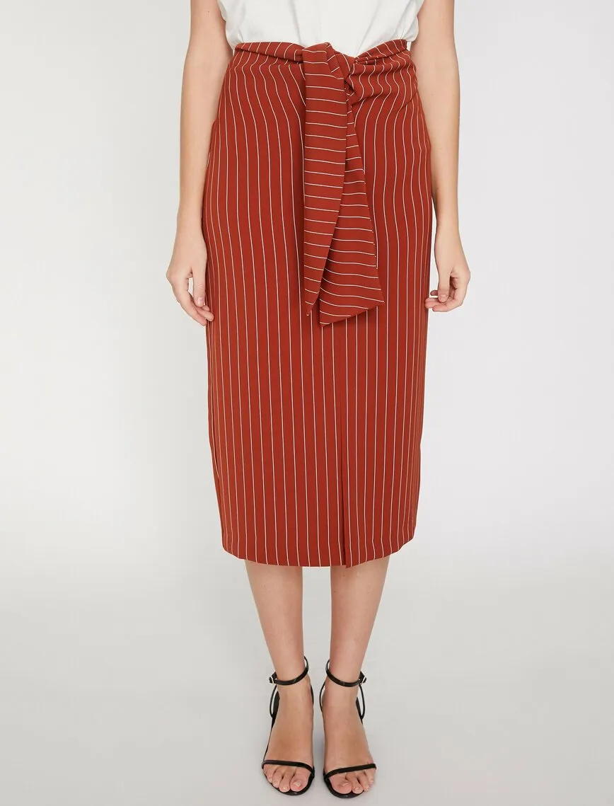 11970 Brown Striped Midi Skirt