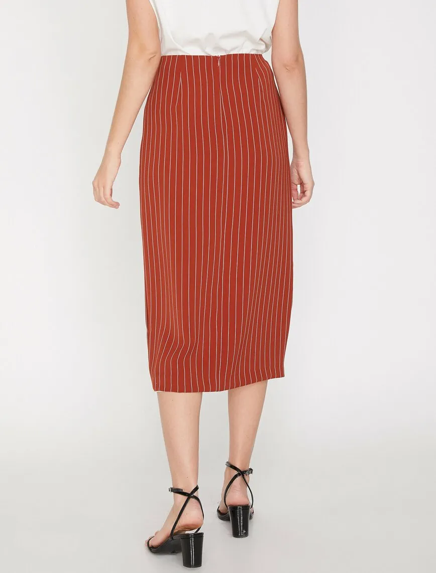 11970 Brown Striped Midi Skirt