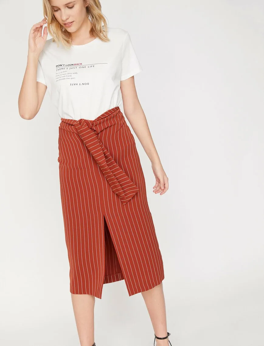 11970 Brown Striped Midi Skirt