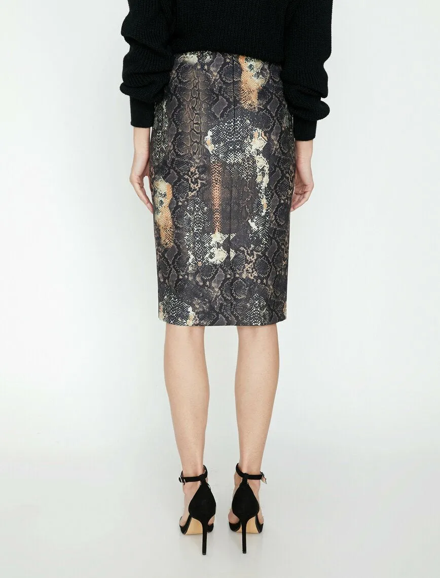 12148 Brown Snake Patterned Midi Skirt