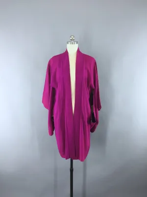 1930s Vintage Silk Haori Kimono Cardigan Jacket  in Magenta Purple