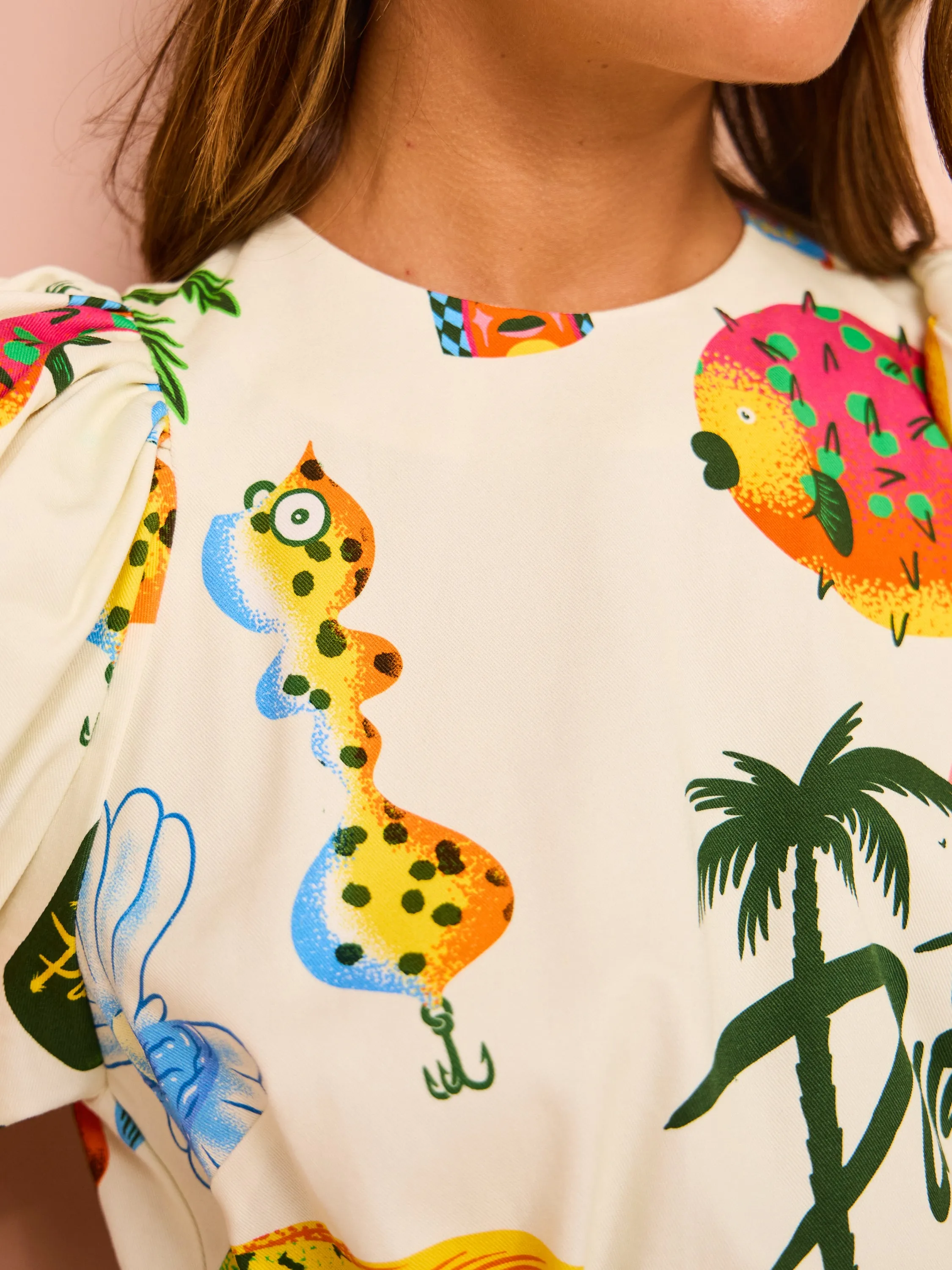 Alemais Samaki Puff Sleeve Midi Dress in Multi