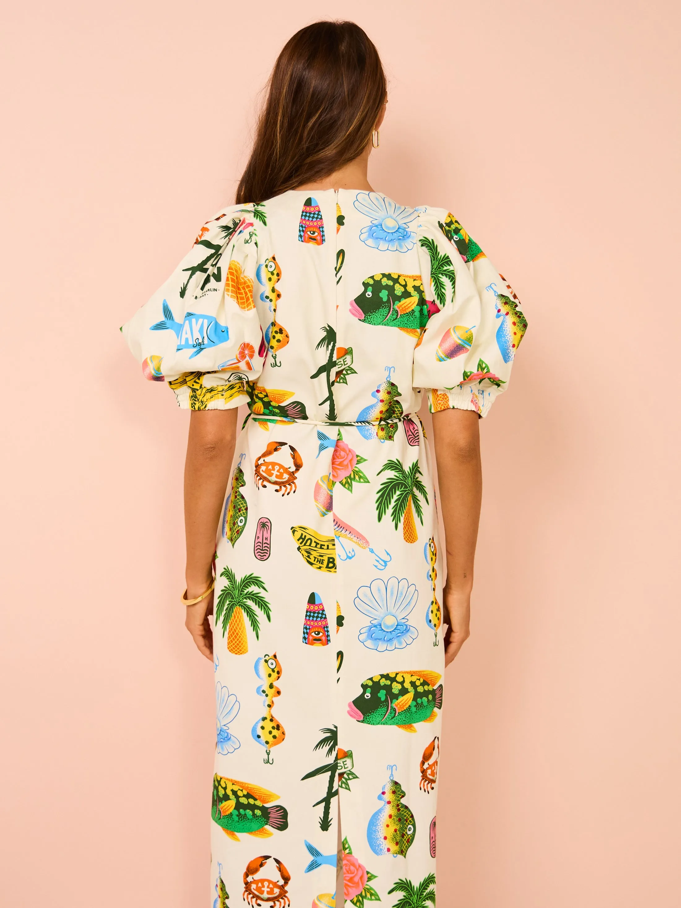 Alemais Samaki Puff Sleeve Midi Dress in Multi
