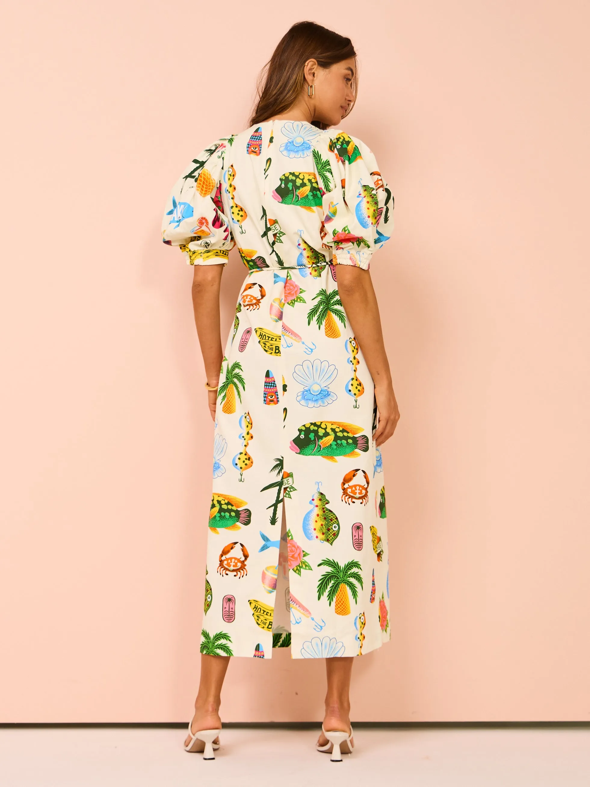 Alemais Samaki Puff Sleeve Midi Dress in Multi