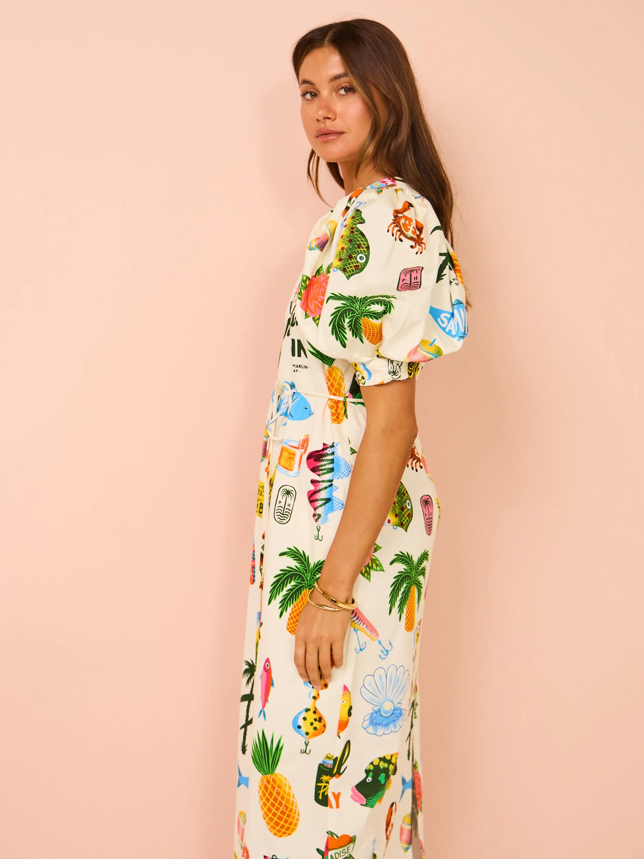 Alemais Samaki Puff Sleeve Midi Dress in Multi