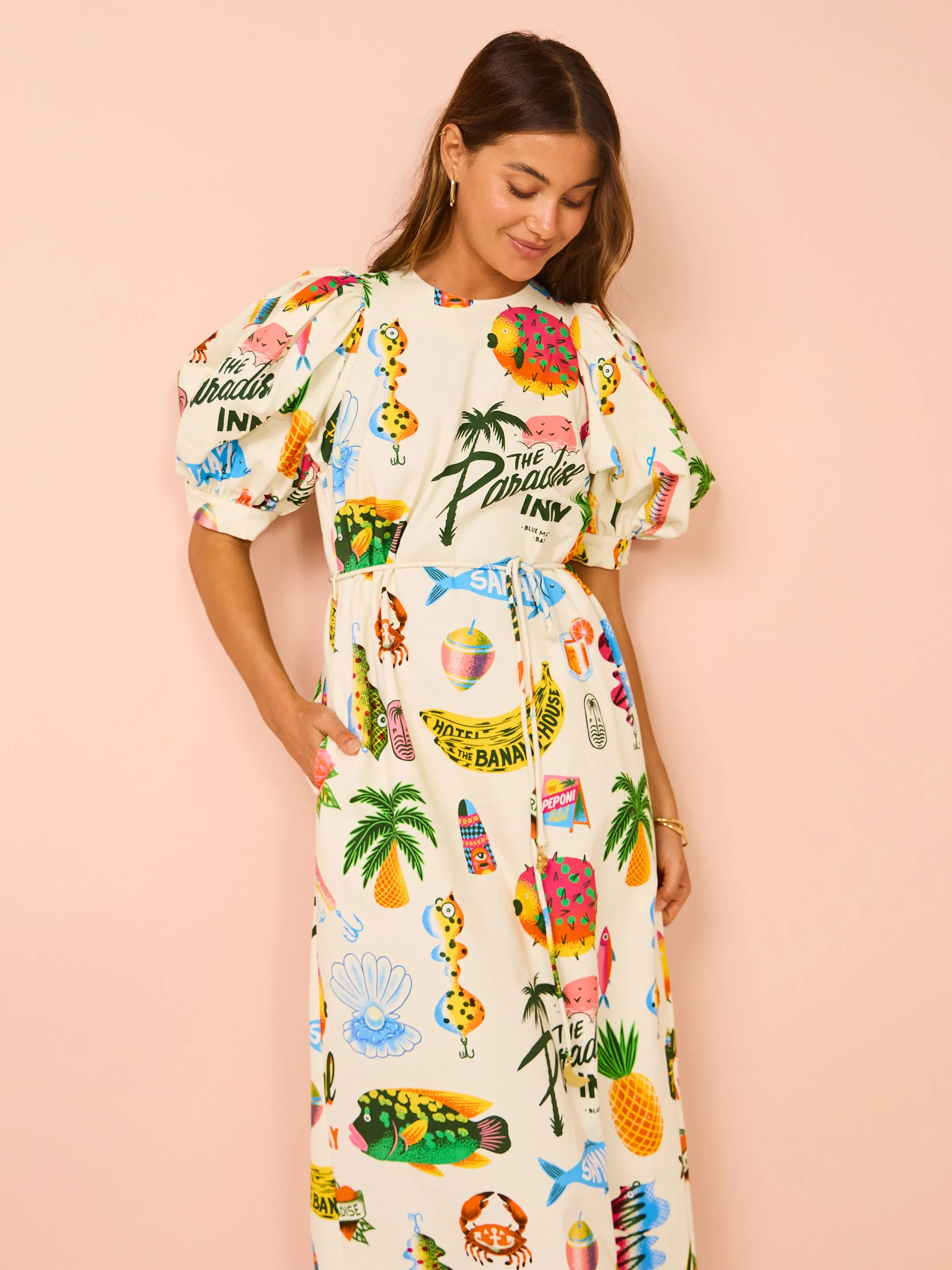 Alemais Samaki Puff Sleeve Midi Dress in Multi