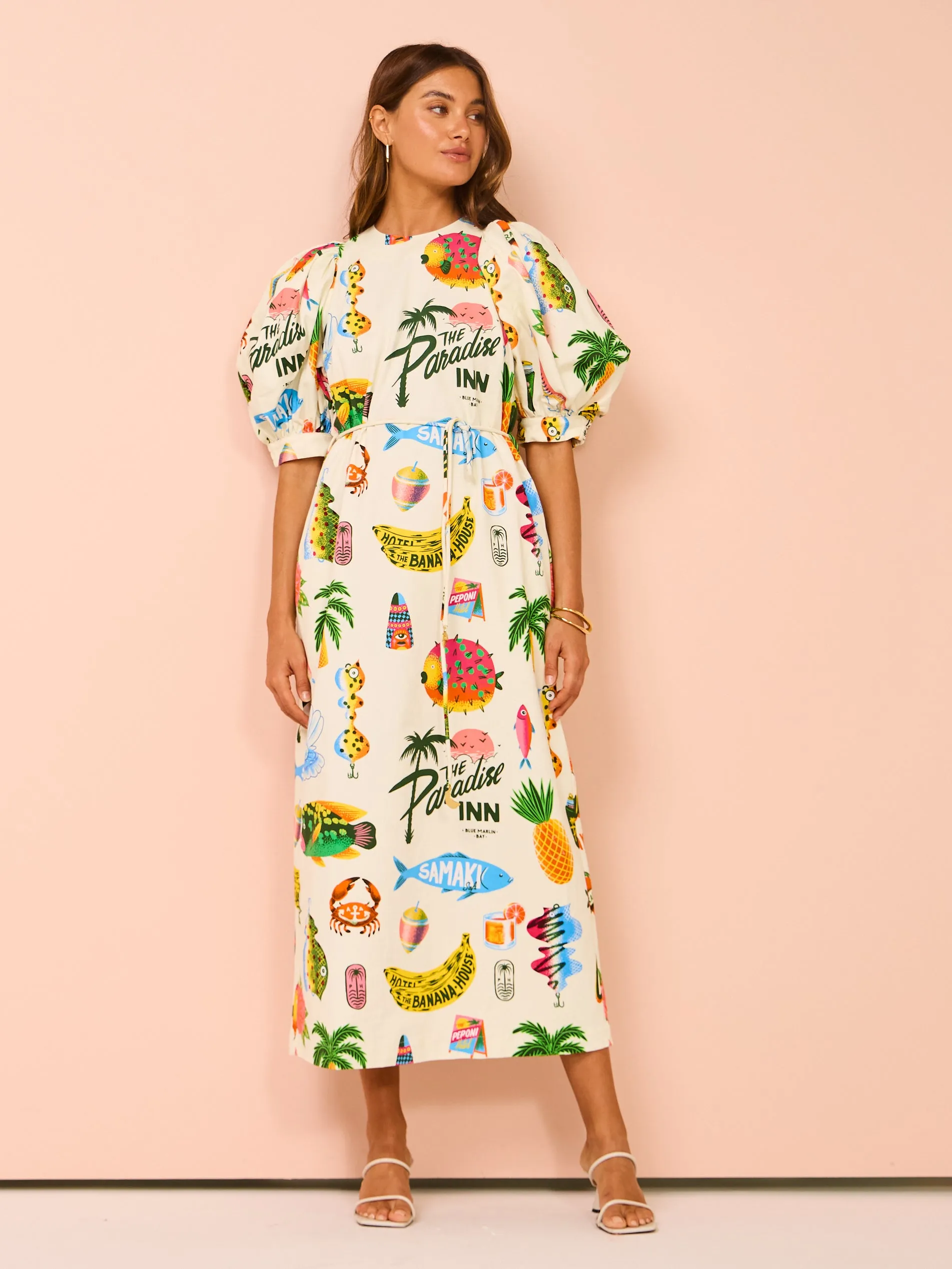 Alemais Samaki Puff Sleeve Midi Dress in Multi