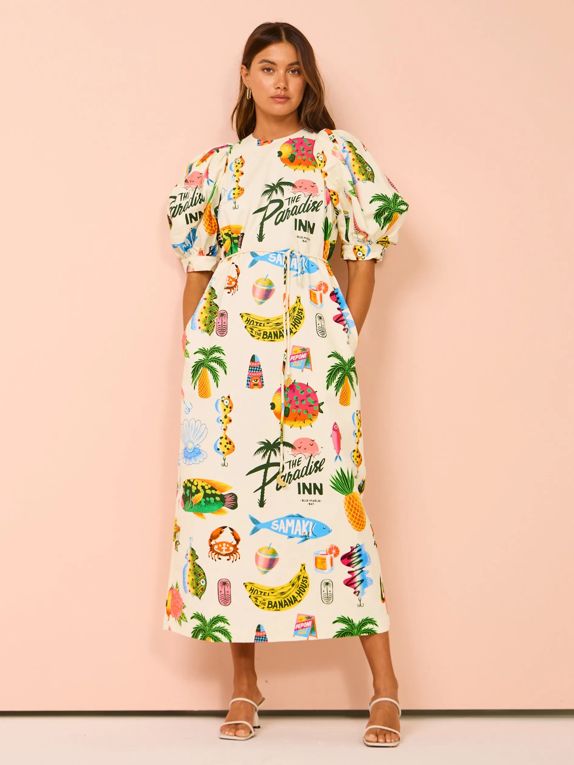 Alemais Samaki Puff Sleeve Midi Dress in Multi