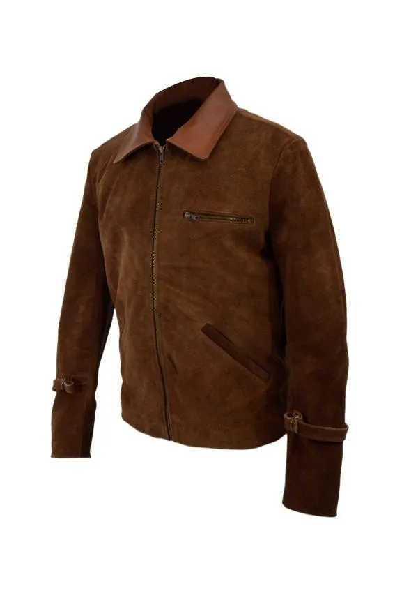 Allied Brad Pitt Brown Suede Leather Jacket