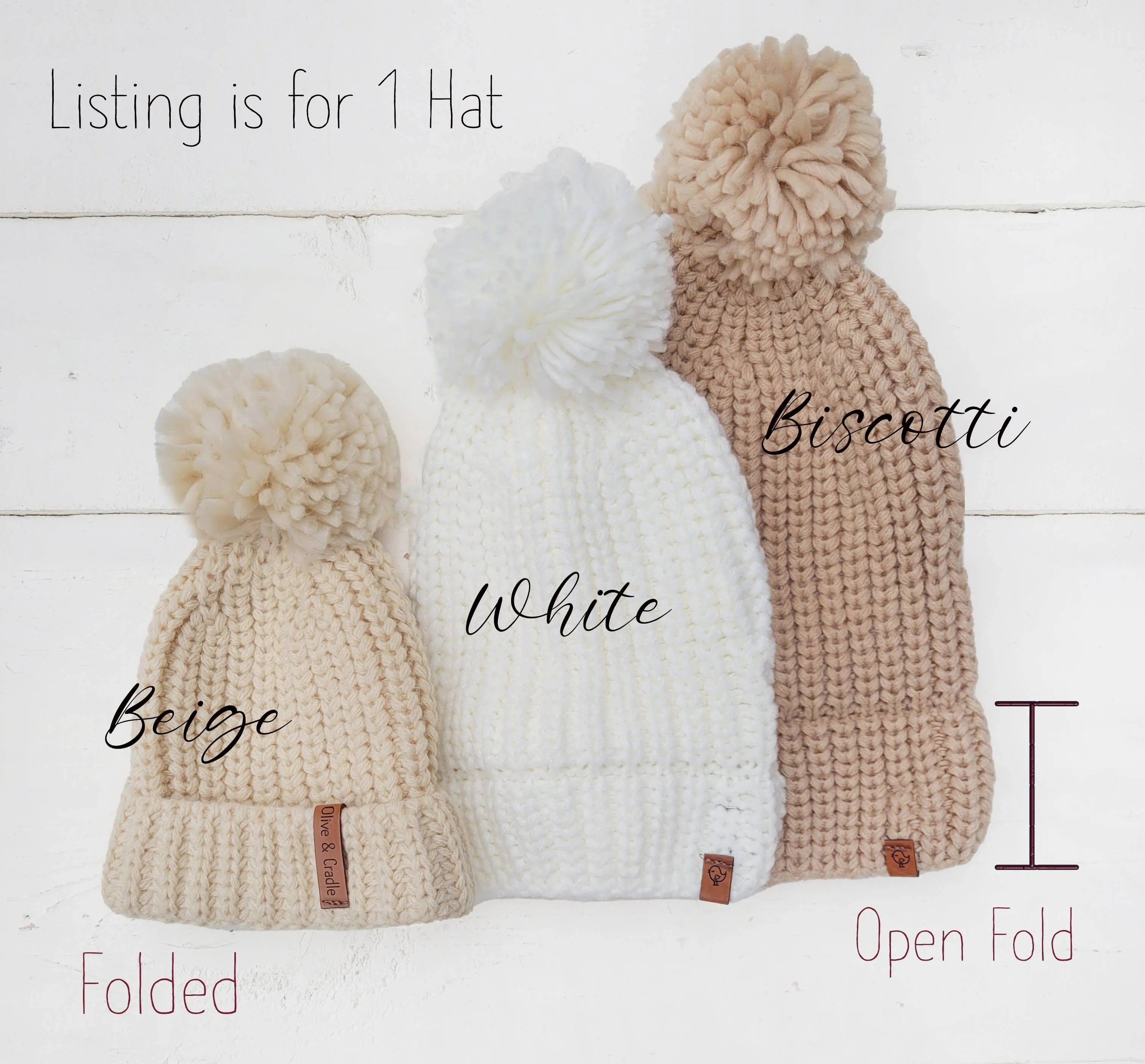 Baby Beanie Knit Hat with Pom Pom: Beige / S/3-12m