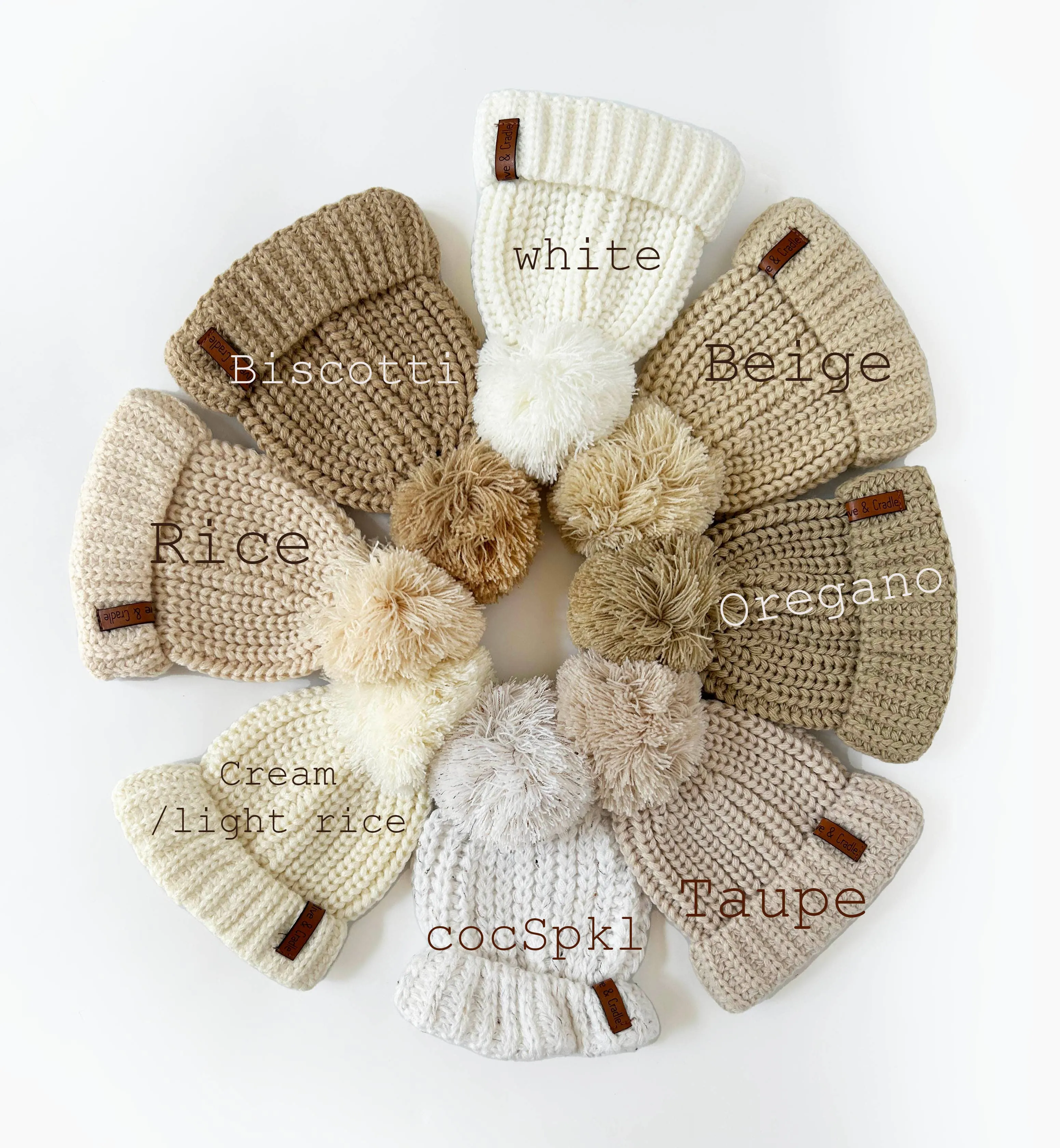 Baby Beanie Knit Hat with Pom Pom: Beige / S/3-12m