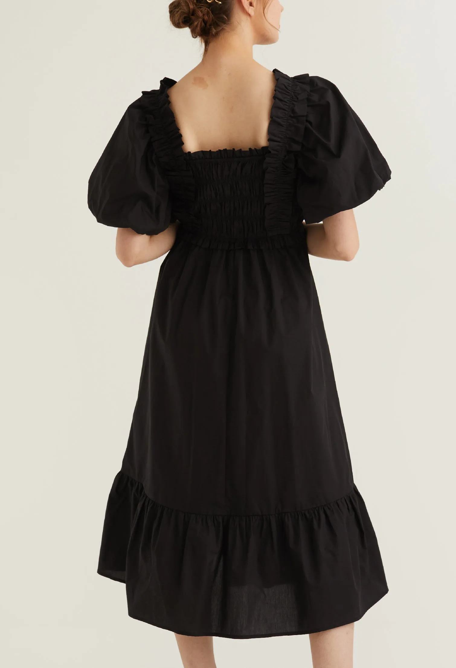 Balloon Sleeve Corset Detail Midi Dress