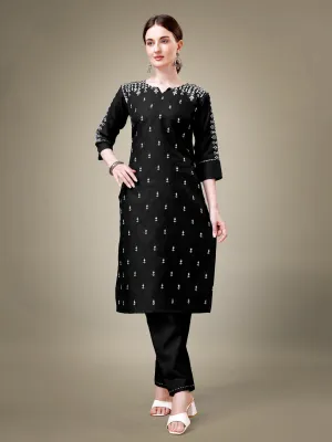 Black Heavy Cotton Blend with Embroidery Work Kurti Set