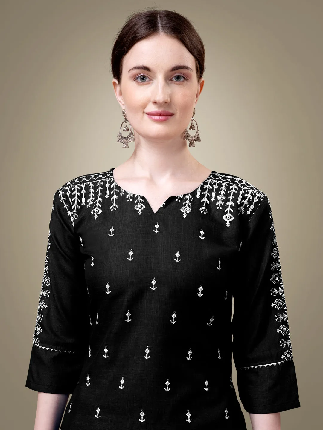 Black Heavy Cotton Blend with Embroidery Work Kurti Set