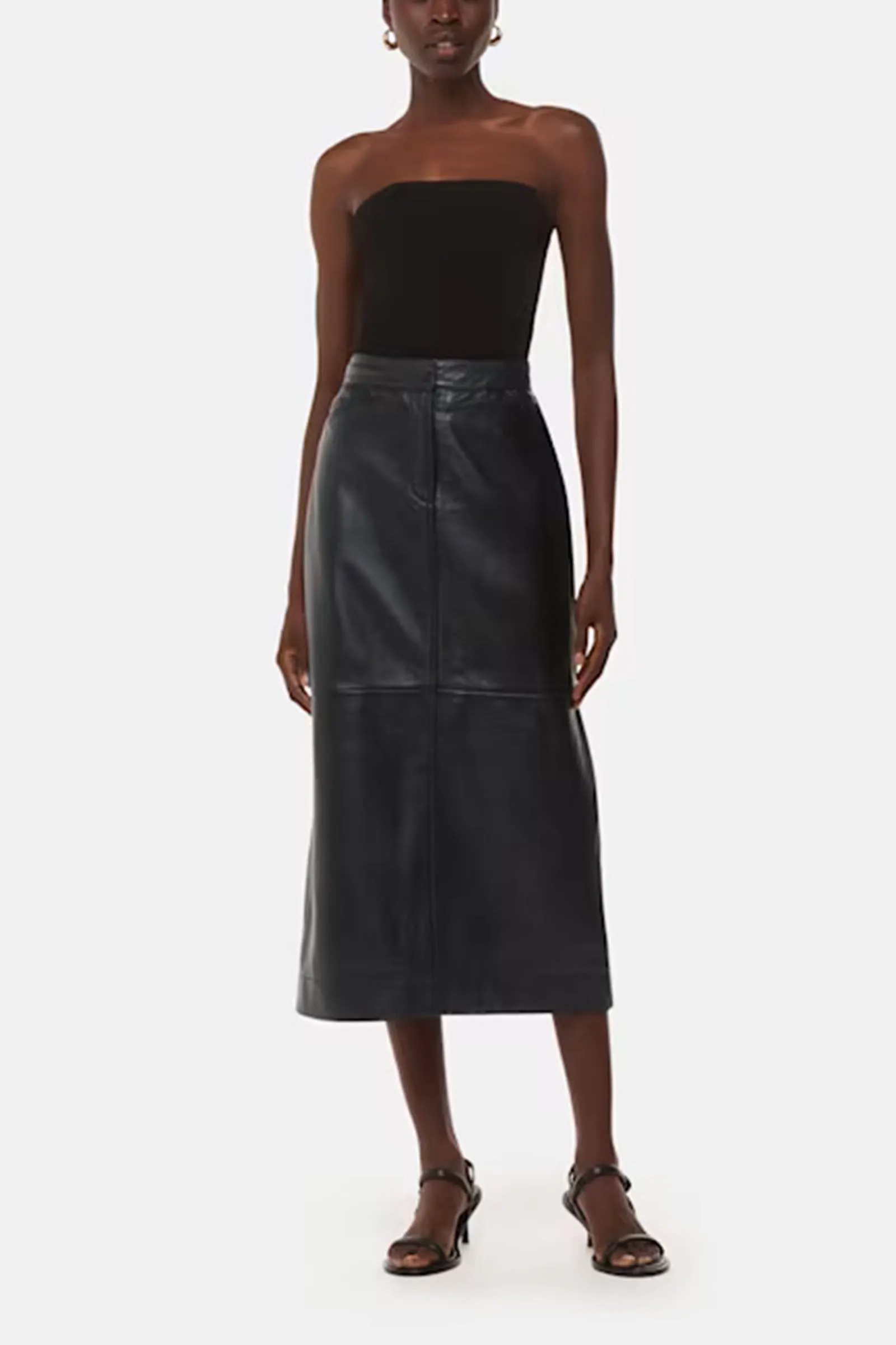 Black Jamie Leather Midi Skirt
