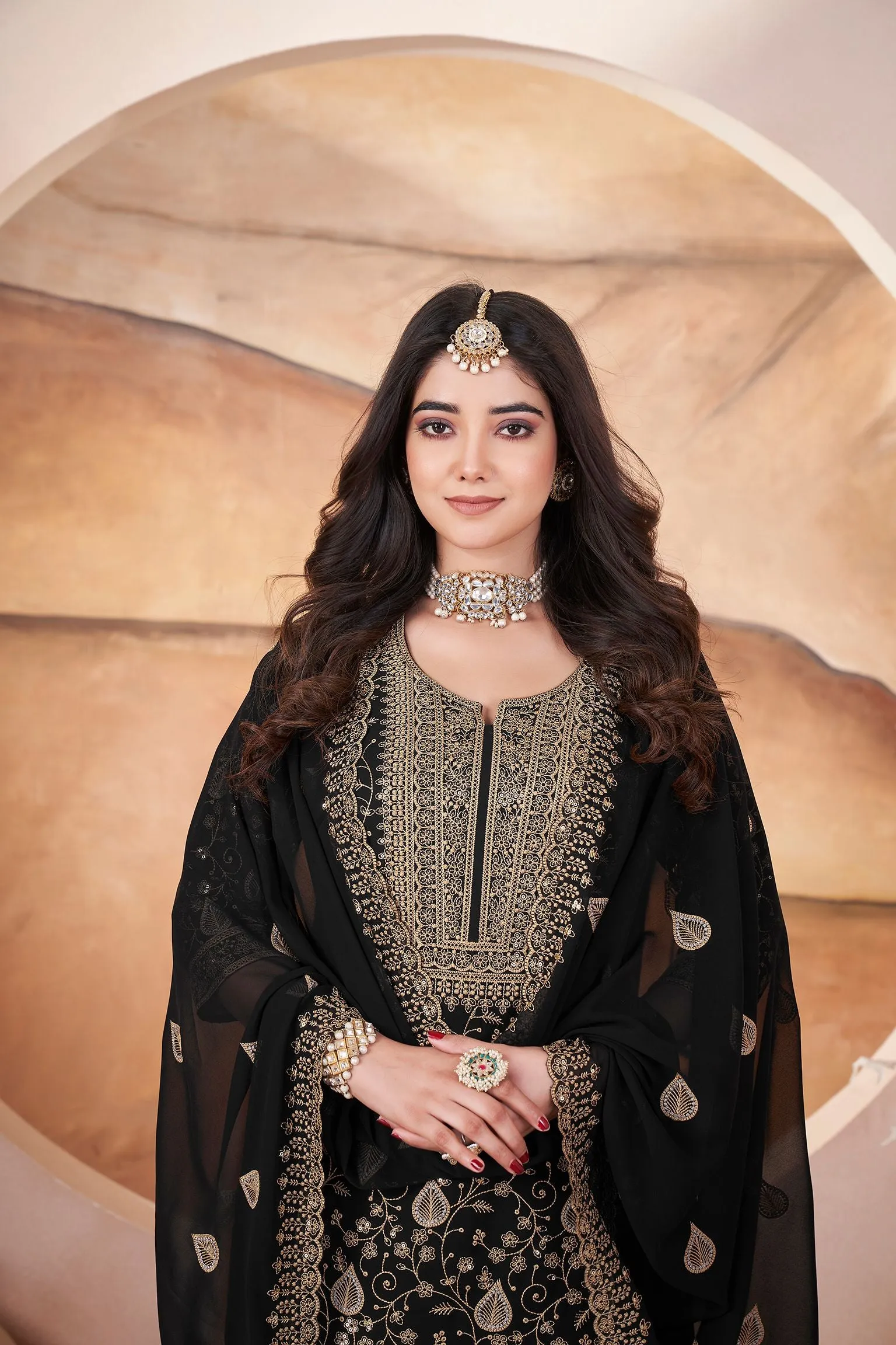 Black Readymade Pure Georgette Pakistani Sharara With Embroidery Sequence Work Sharara Suit