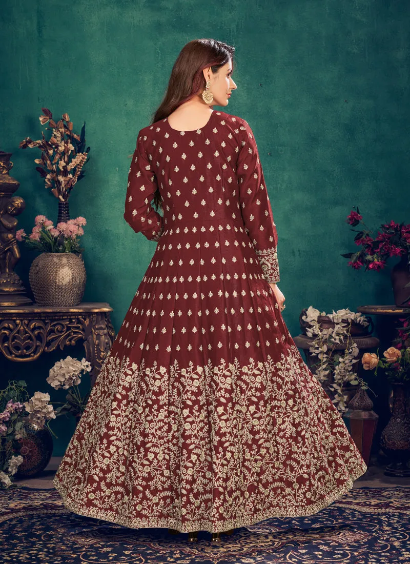 Bridal Red Zari Embroidered Slit Style Anarkali Pant Suit