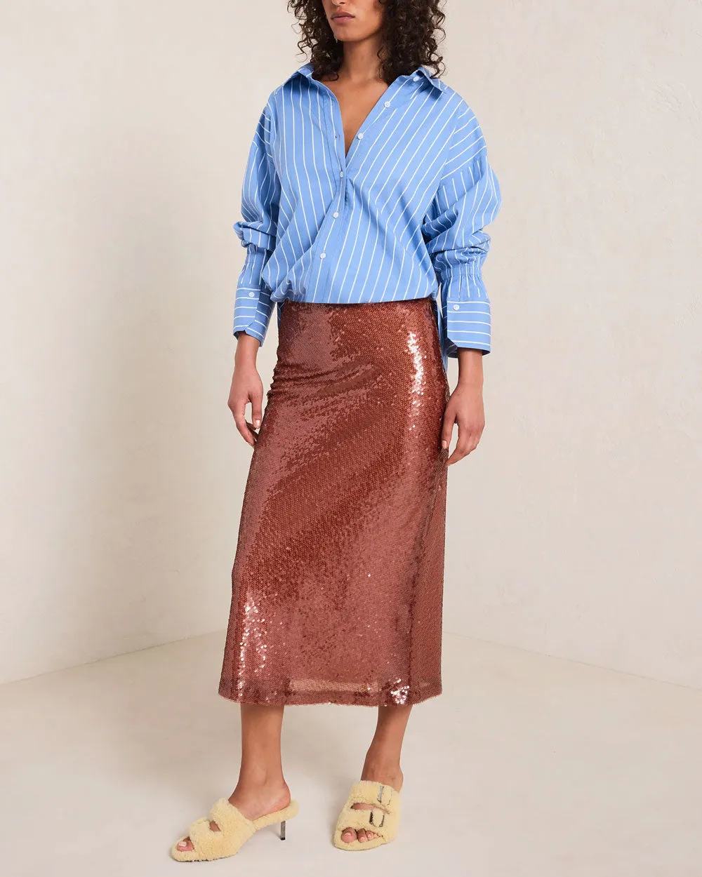 Brown Reese Sequin Midi Skirt