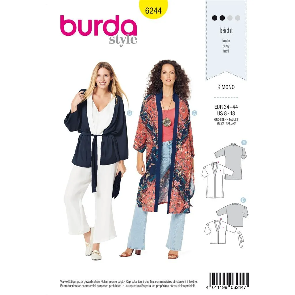 Burda Style Pattern 6244 Misses' Kimono - Coat - Jacket