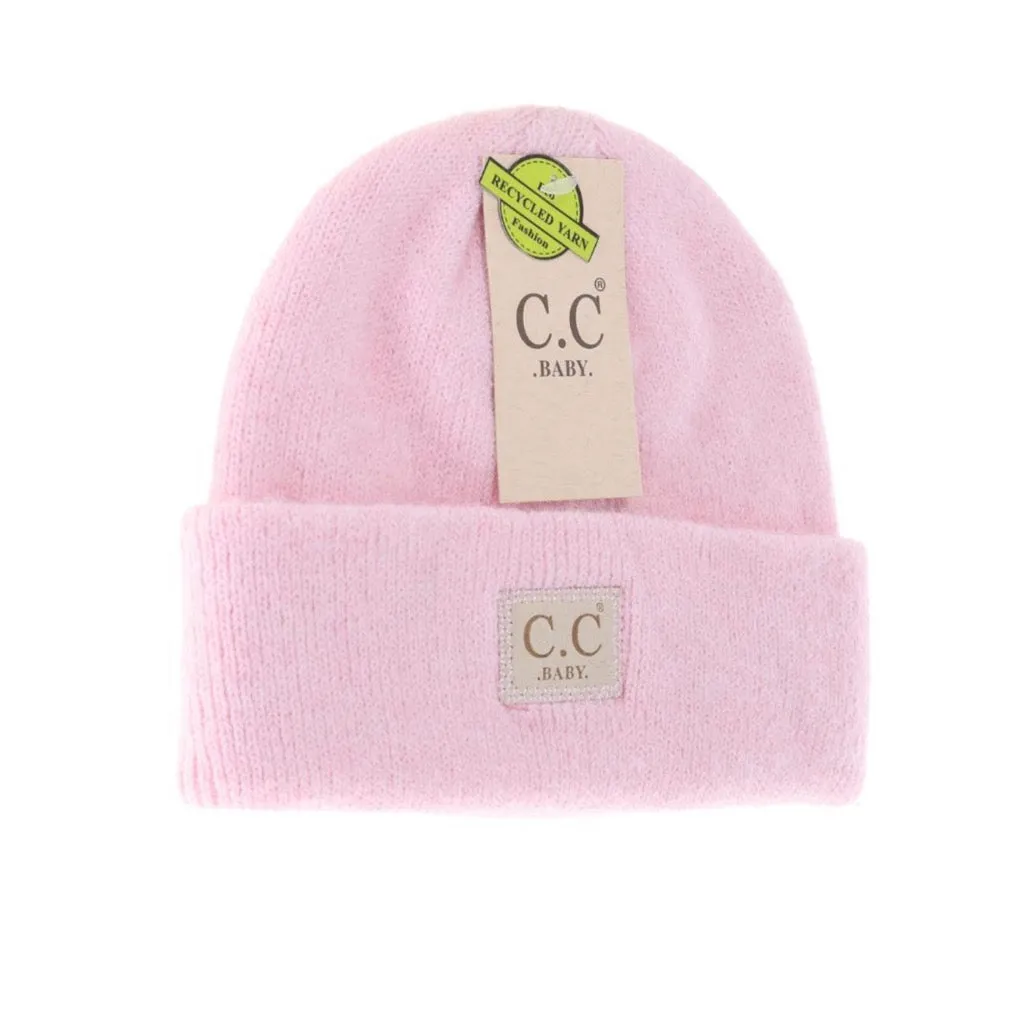 C.C. BABY Soft Ribbed Leather Patch Beanie