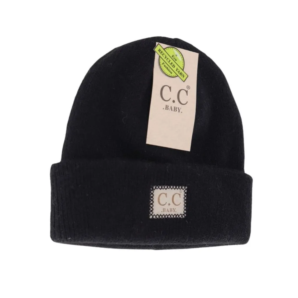 C.C. BABY Soft Ribbed Leather Patch Beanie