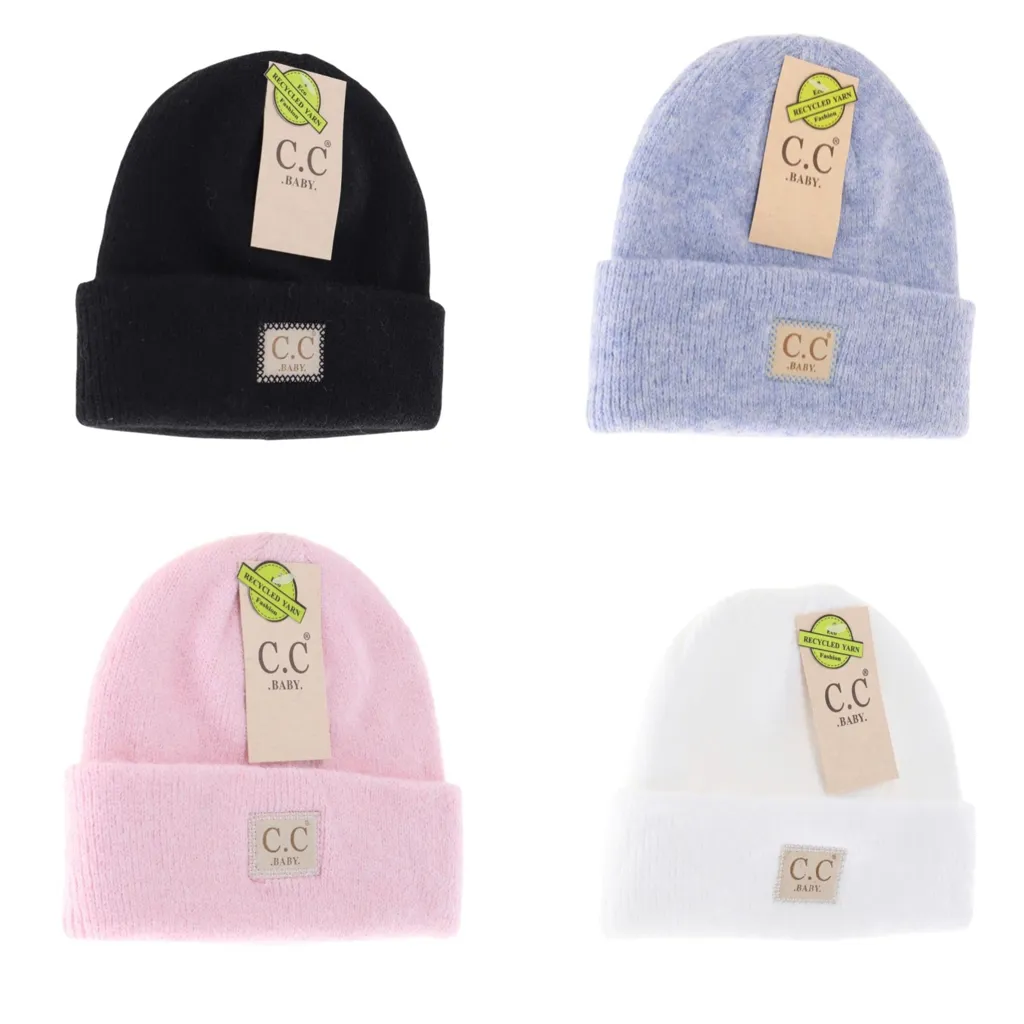 C.C. BABY Soft Ribbed Leather Patch Beanie