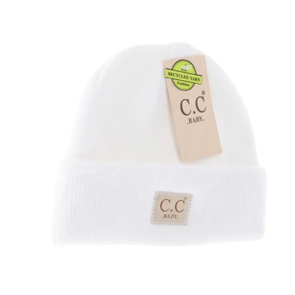 C.C. BABY Soft Ribbed Leather Patch Beanie