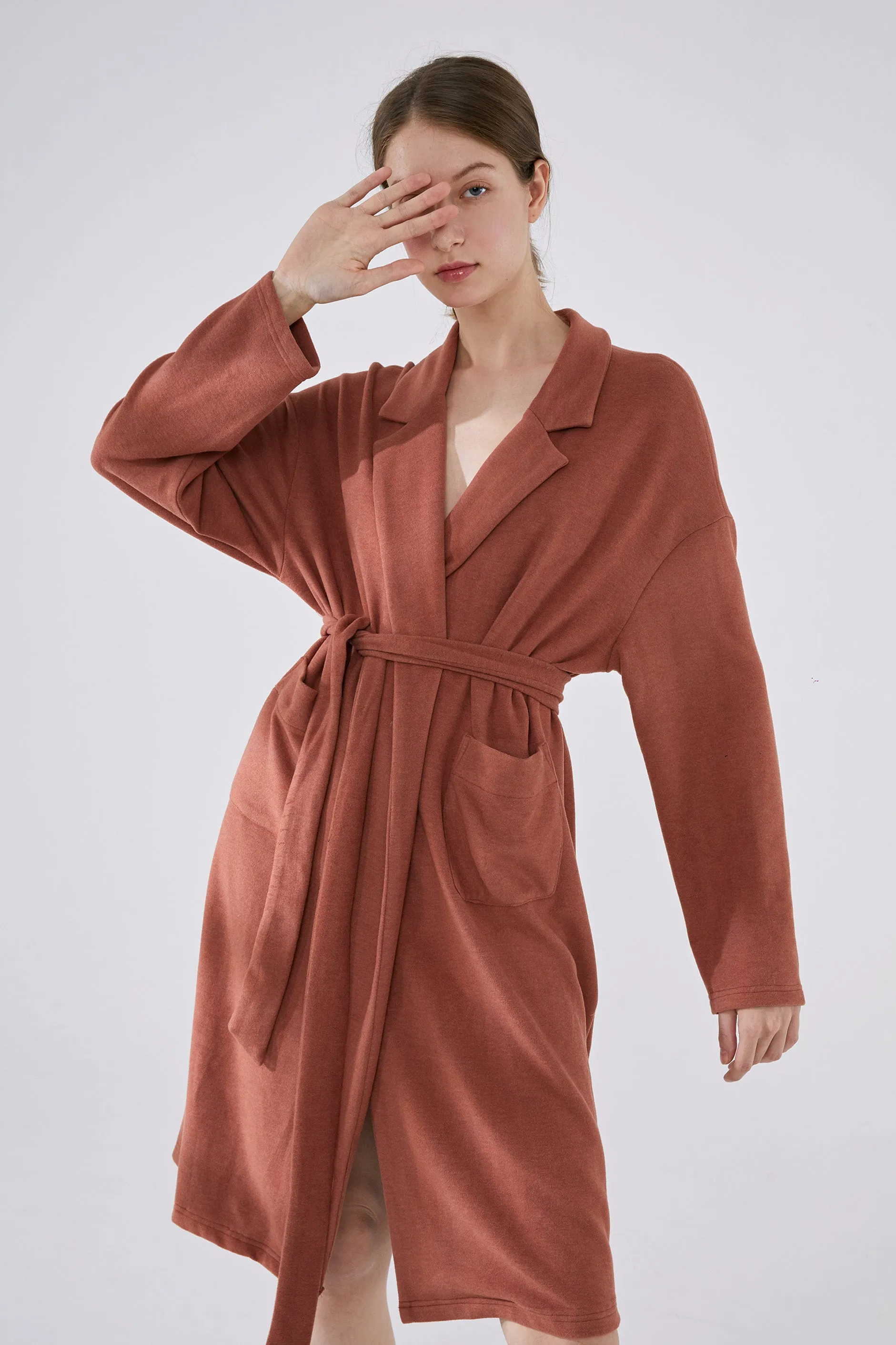 Cozy Comfy Mid-Length Warm Robe - Clay Red