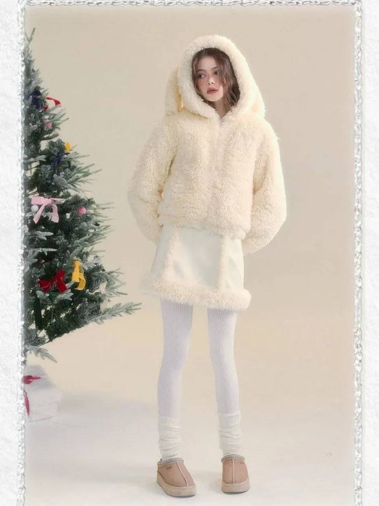 Cream-colored Warm Eco-Friendly Fur   Half Skirt【s0000005505】
