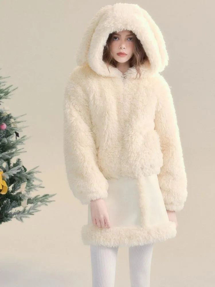 Cream-colored Warm Eco-Friendly Fur   Half Skirt【s0000005505】