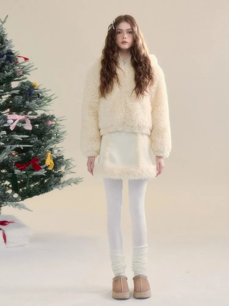 Cream-colored Warm Eco-Friendly Fur   Half Skirt【s0000005505】