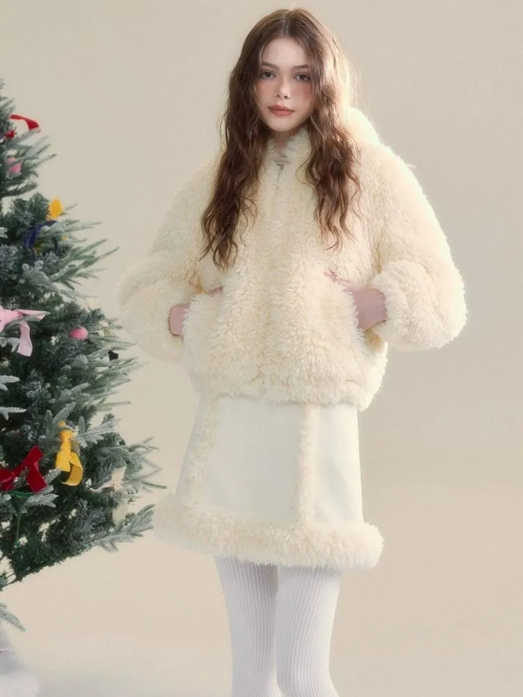 Cream-colored Warm Eco-Friendly Fur   Half Skirt【s0000005505】