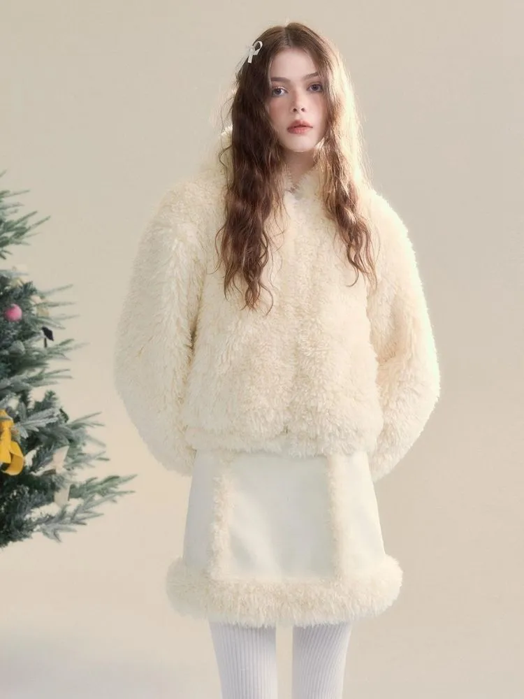 Cream-colored Warm Eco-Friendly Fur   Half Skirt【s0000005505】