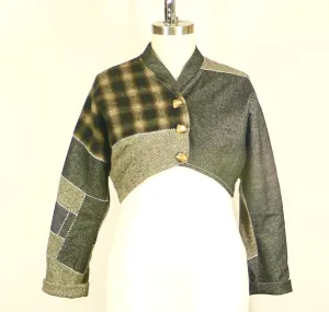 Crop Denim and Silk Jacket with Top Stitching