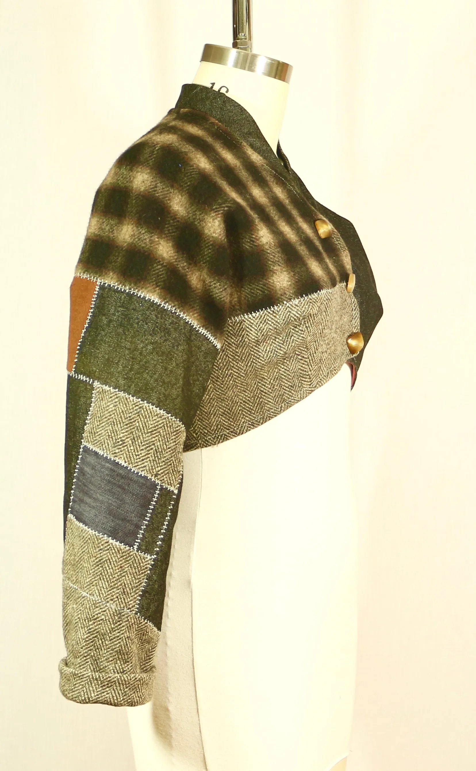 Crop Denim and Silk Jacket with Top Stitching