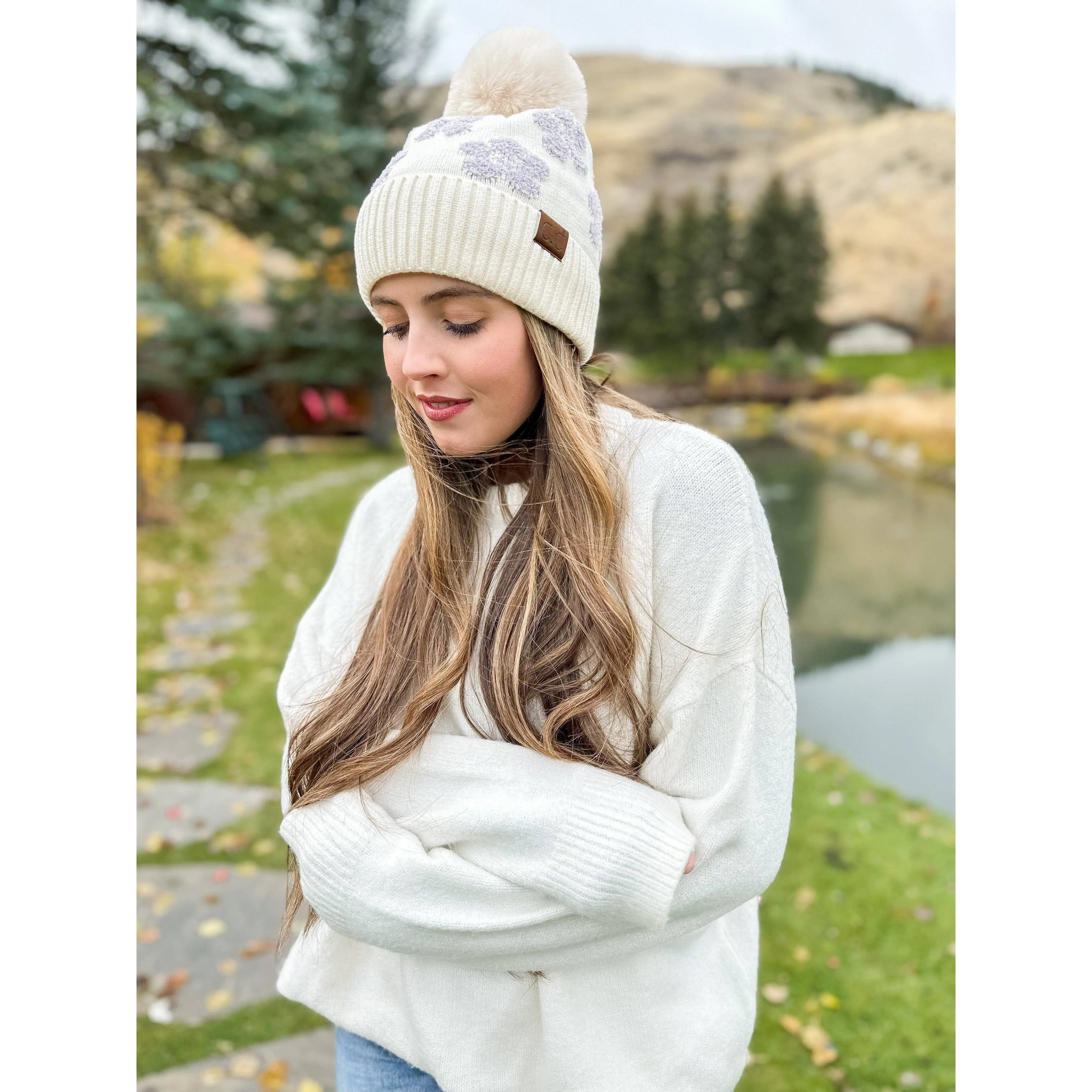 Daisy Fur Pom CC Beanie (Multiple Colors)