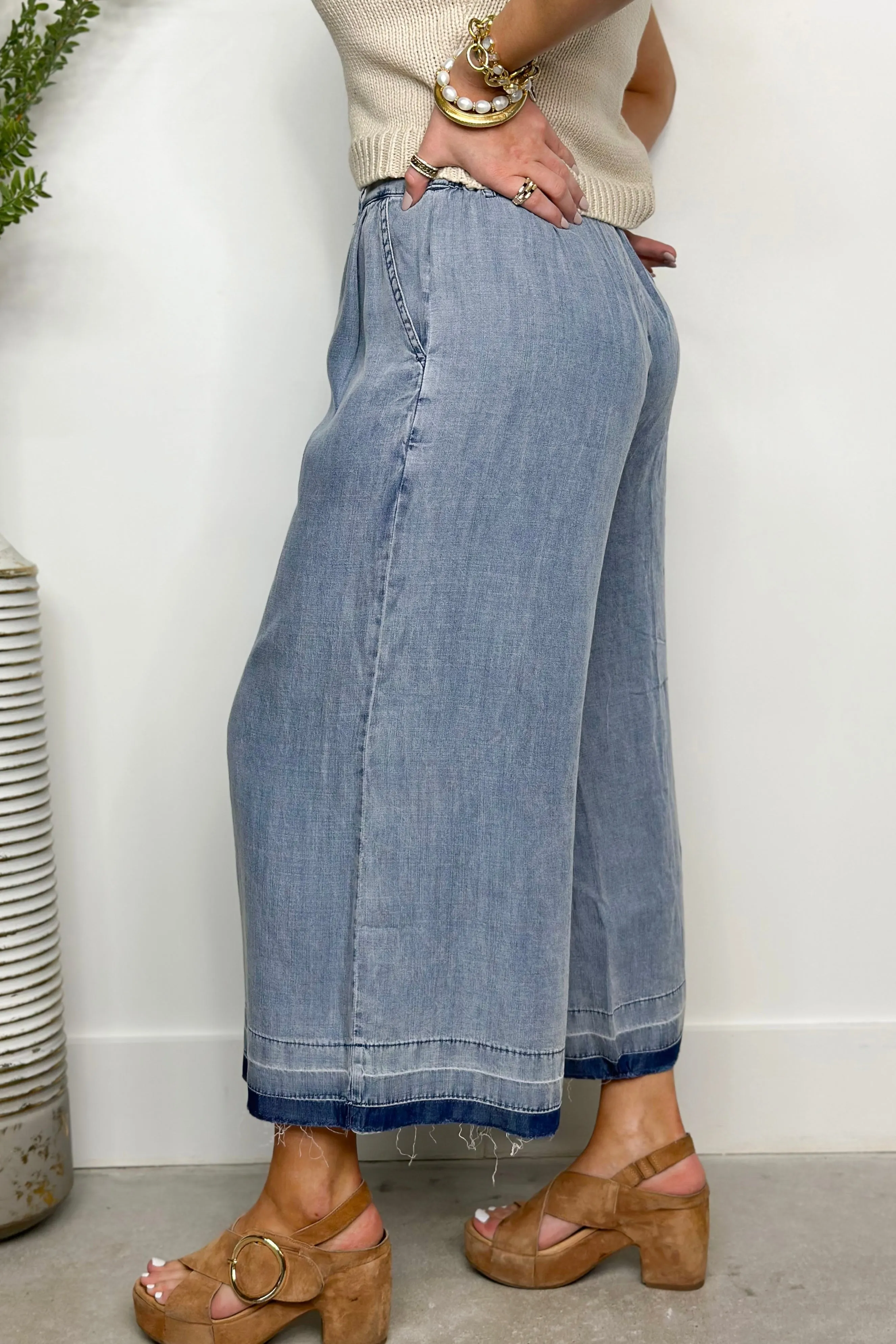 Denim Mineral Wash Wide Leg Pant *Final Sale*