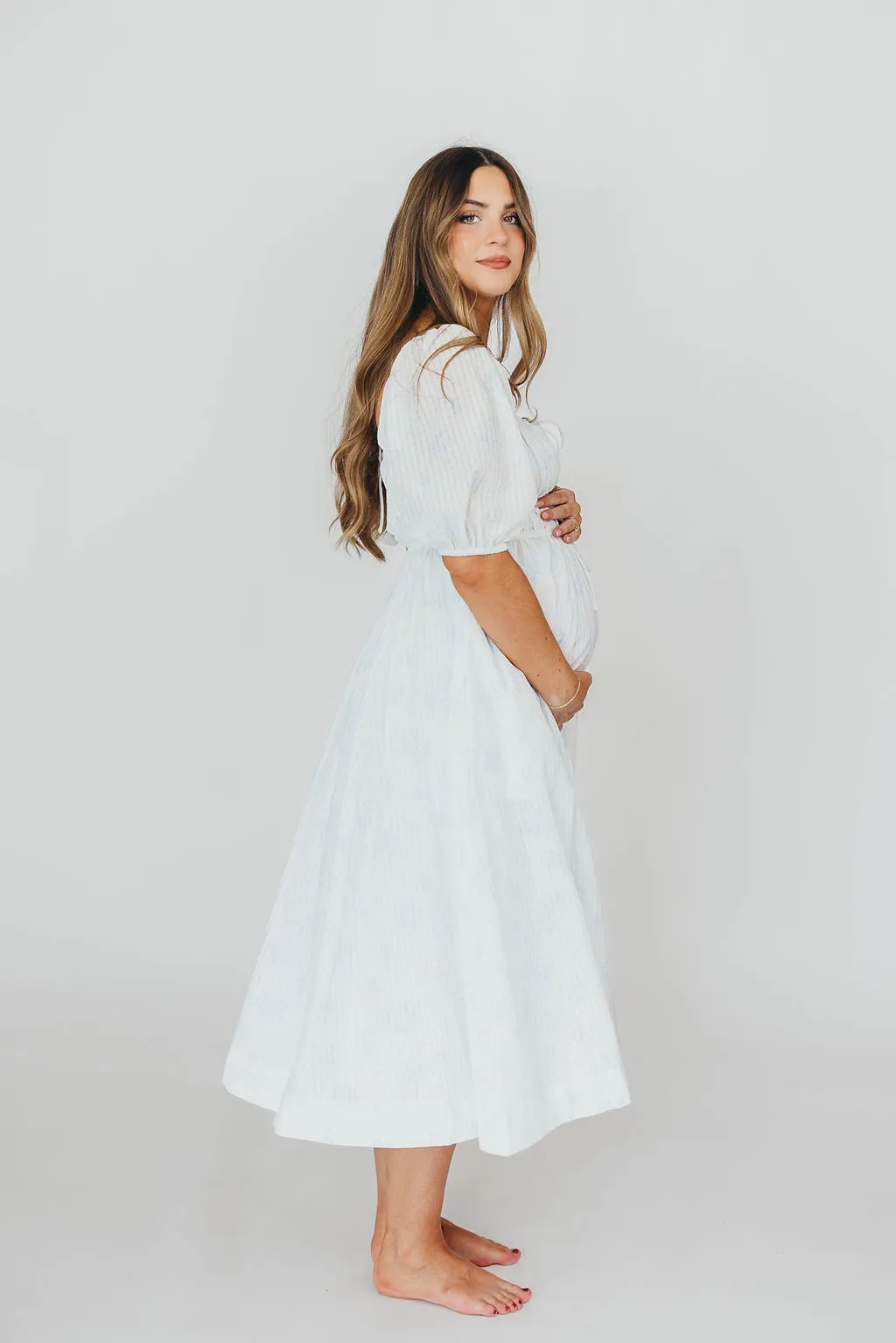 Edda Coastal Midi Dress in Light Blue - Bump Friendly & Inclusive Sizing (S-3XL)