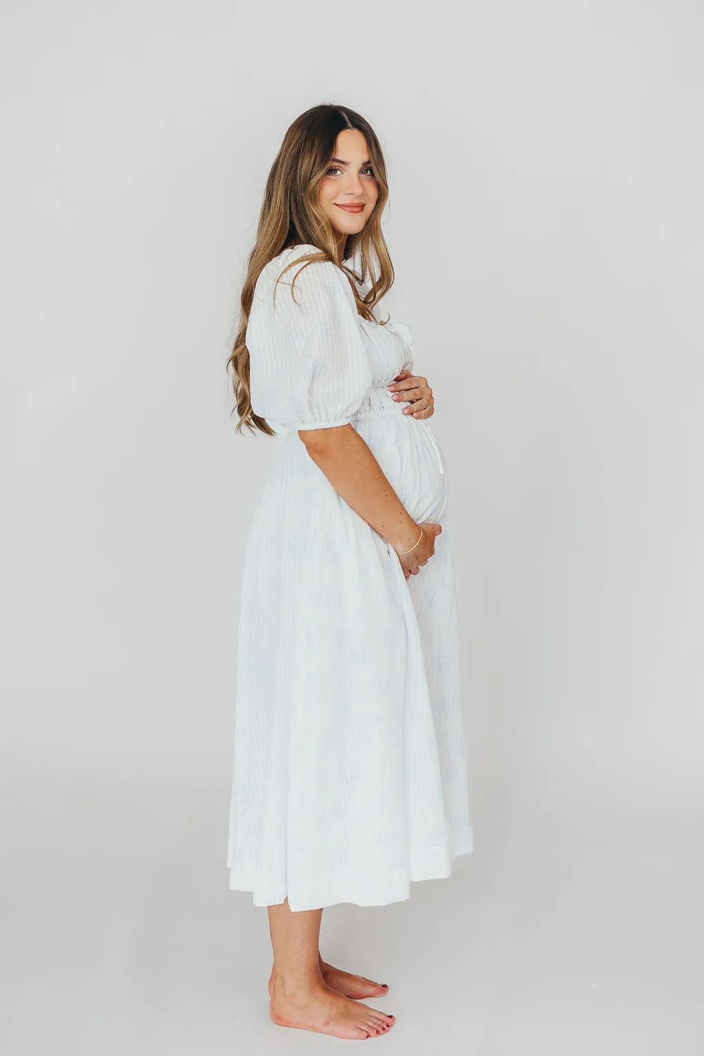 Edda Coastal Midi Dress in Light Blue - Bump Friendly & Inclusive Sizing (S-3XL)