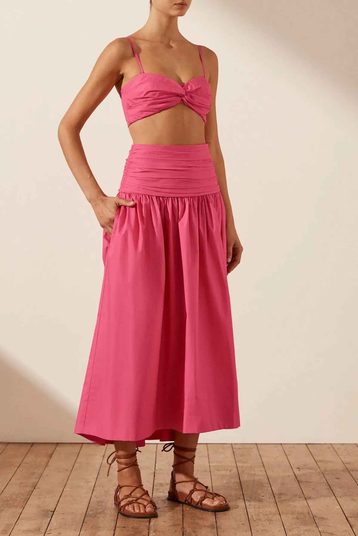 ESTELA RUCHED MIDI SKIRT - AZALEA PINK