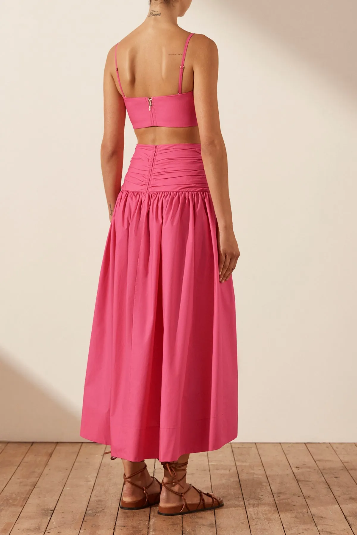 ESTELA RUCHED MIDI SKIRT - AZALEA PINK
