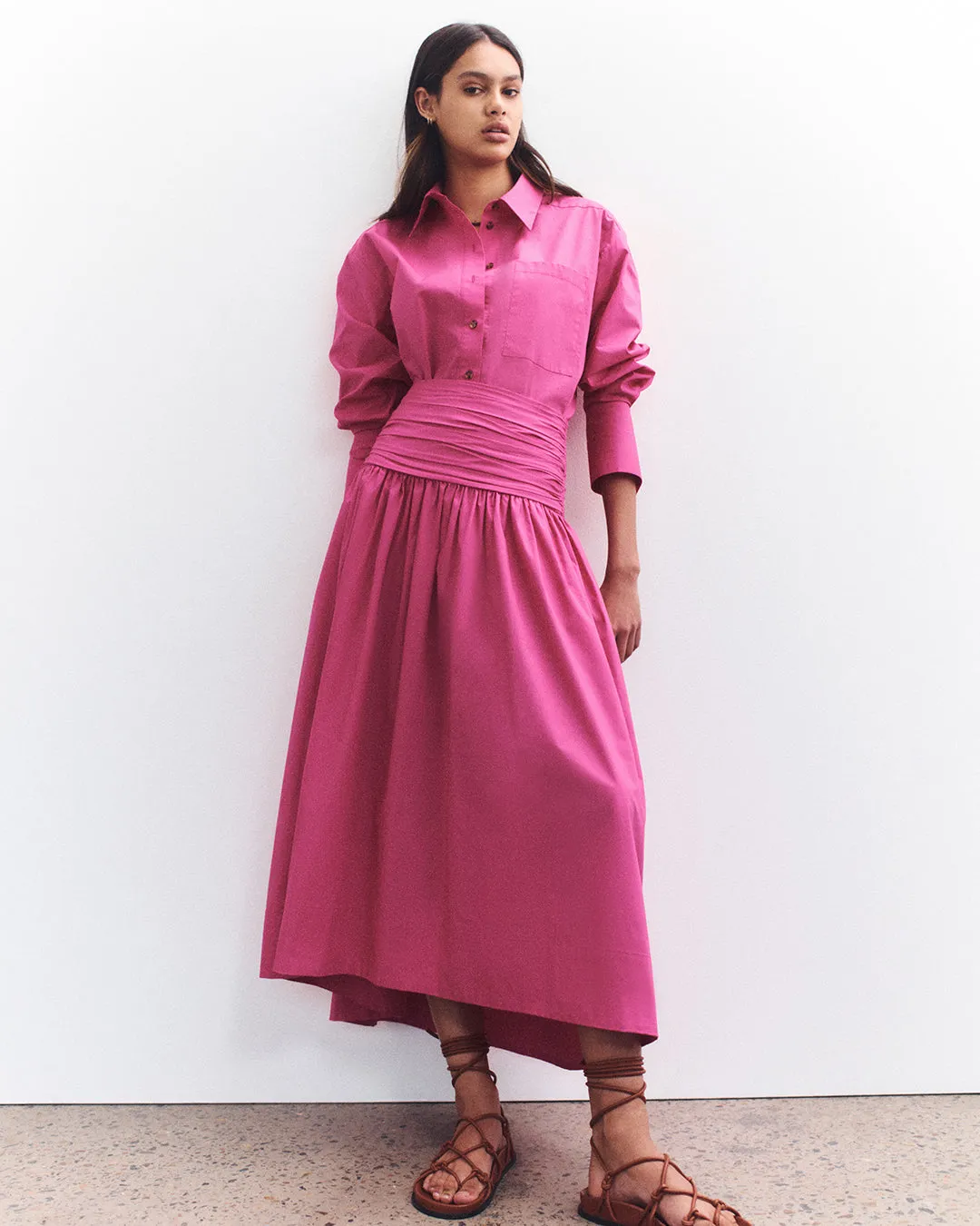 ESTELA RUCHED MIDI SKIRT - AZALEA PINK
